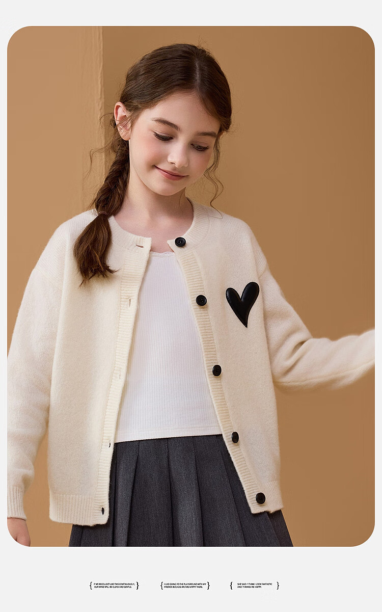 ASK JUNIOR 100% Wool Kids Sweater Winter Thick Warm Girls Knit Cardigan Youth Jacket 24