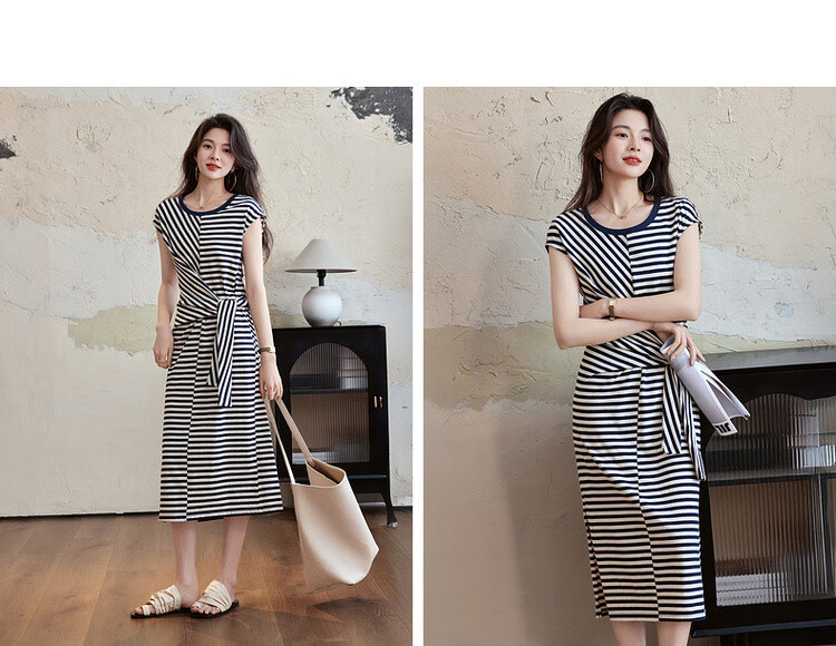 Mt [Asymmetric Aesthetic], Summer Design-Inspired, Tie-Up Slit Round Neck, Elastic Long Women's Dress 8