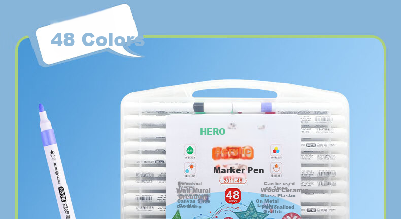 HERO Markers, 2011 Acrylic Water-Based Student Art Supplies, Children's Drawing Hand-Drawn Watercolor Pen Set, Doodle Quick-Drying Paint Brushes, 24 Colors 9
