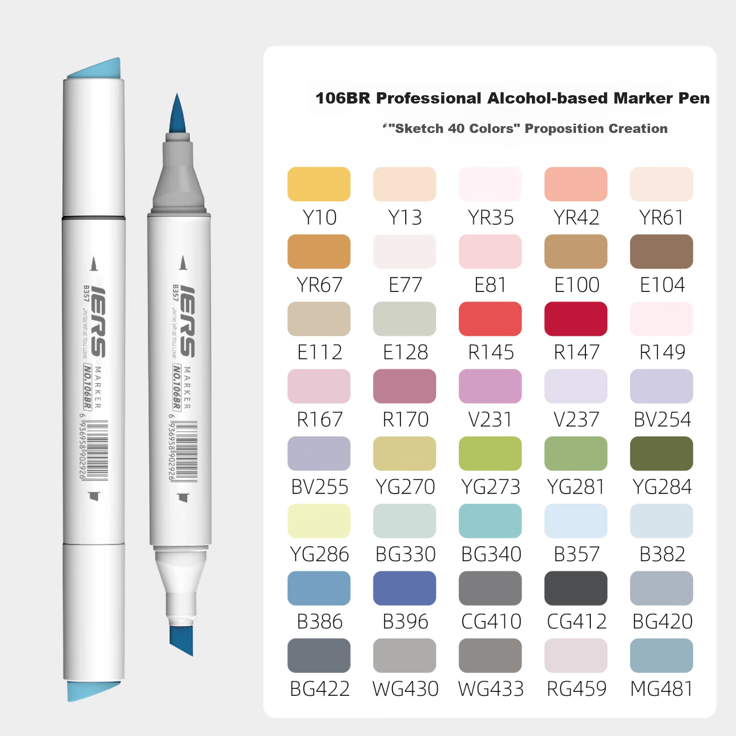 Aiersi IERS106BR Dual-Tip Alcohol-Based Markers, Sketching Set of 40 Colors, Art Supplies for Outdoor Painting And Watercolor Drawing