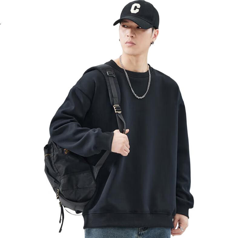 Мужская толстовка Jeanswest, коллекция Весна 2026, с круглым вырезом, спущенное плечо, однотонная, модная, простая, свободный крой, повседневная, черная, размер M