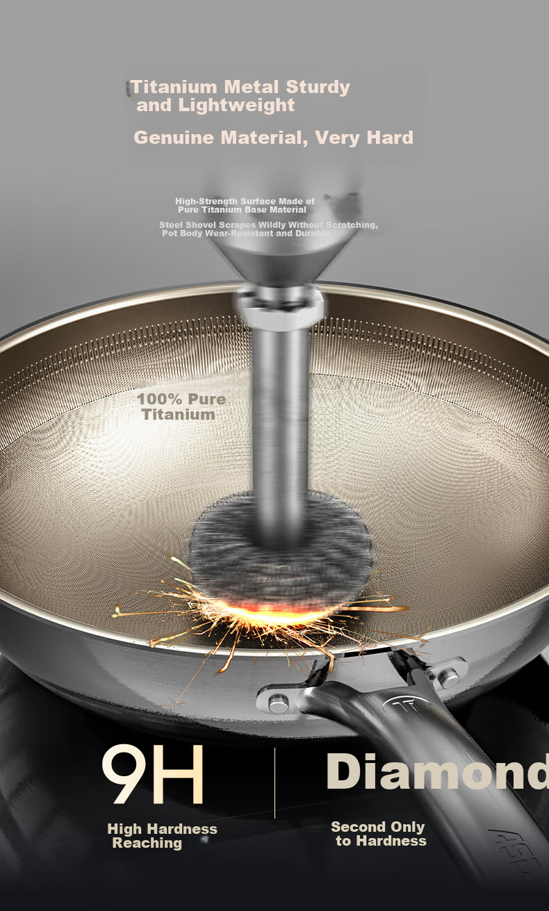 ASD Non-Stick Wok with Pure Titanium Coating, Stainless Steel Home Use Titanium Pan, Non-Stick Compatible with Gas And Induction Cooktops, 32cm Z1 12