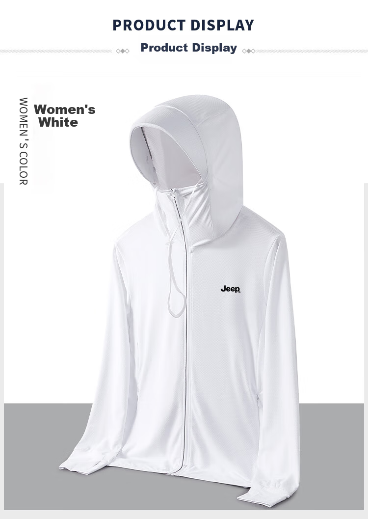 JEEP [UPF50+] Sun Protection Jacket for Men, Summer Hooded Breathable Lightweight Quick-Dry Menswear 9088, Light Gray, M 9