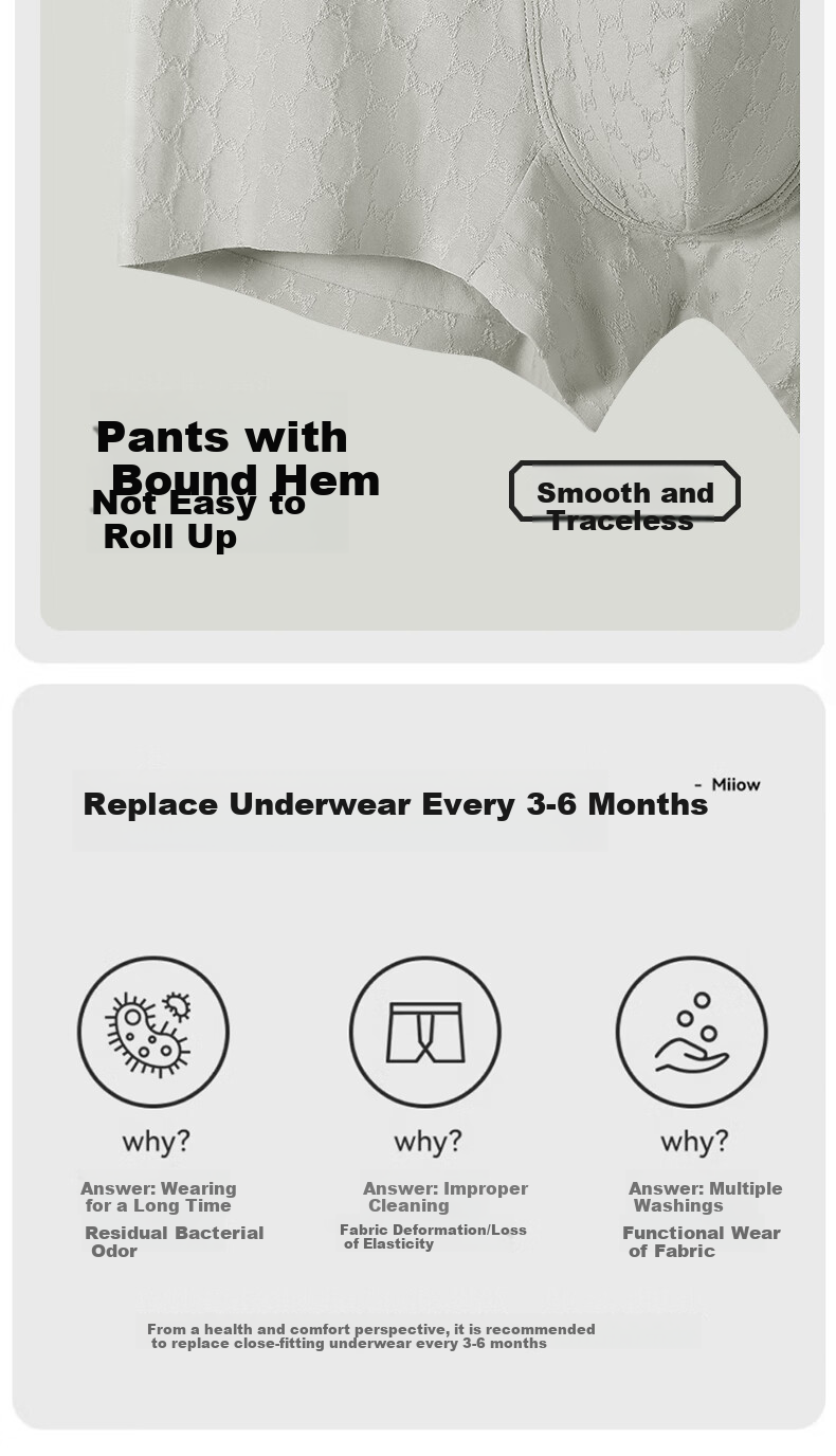 MiiOW Men's Underwear [2025 New Style], 7A Antibacterial Pure Cotton Seamless Breathable Youth Large Size Boxer Briefs 17