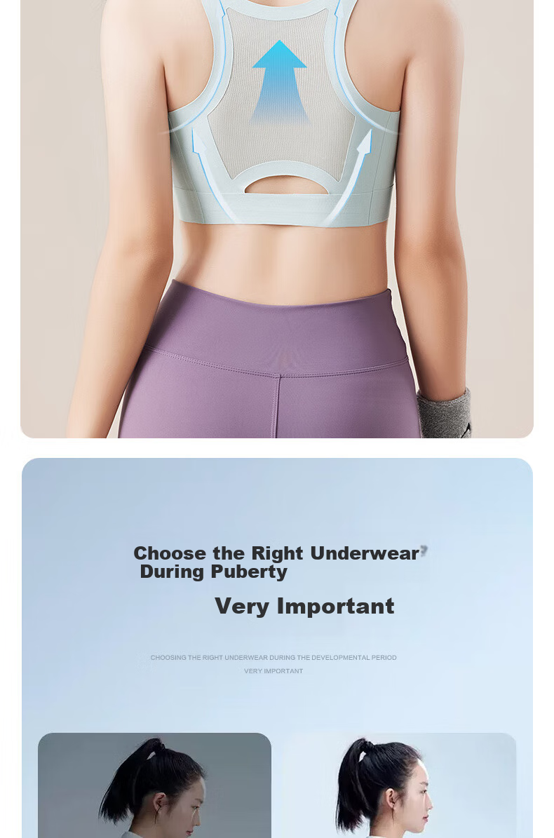 GUJIN 2-Pack Girls' Seamless Bra for Middle And High School Students during Puberty, Big Kids' Posture-Correcting Anti-Shock Sports Thin Vest Underwear 3