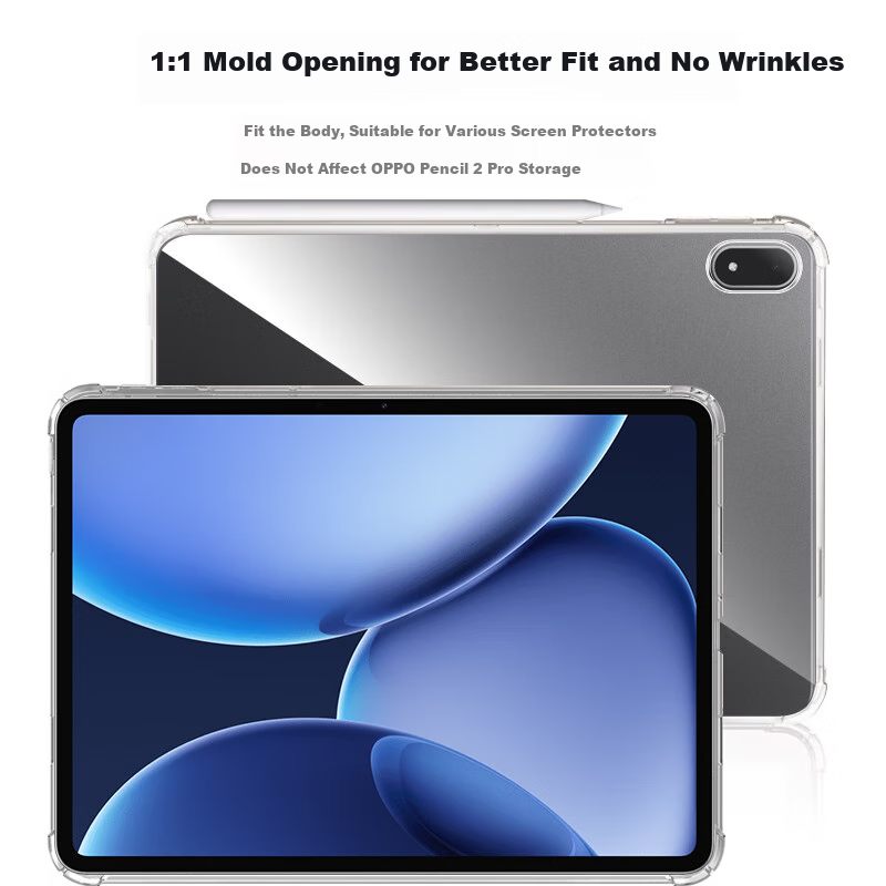 Freeson Protective Case for OPPO Pad 4Pro, 13.2-Inch Tablet, Slim Full Coverage Shockproof Crystal Clear TPU Soft Shell with Air Cushion Corners for Impact Protection, Transparent