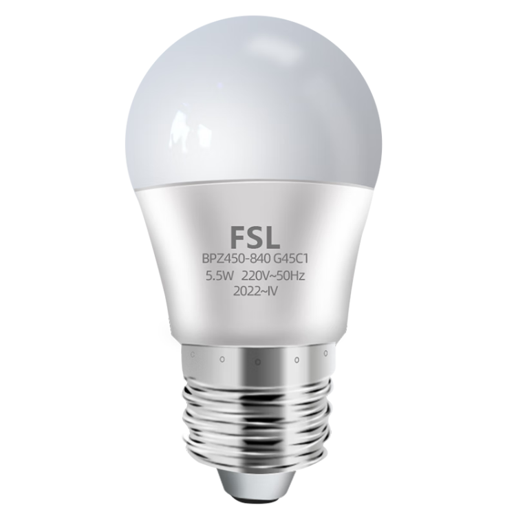 FSL Foshan Lighting Energy-saving LED Bulb G45 Globe 5.5W E27 Large Screw Base Pearl Generation 3 6500K Cool White 5-Pack
