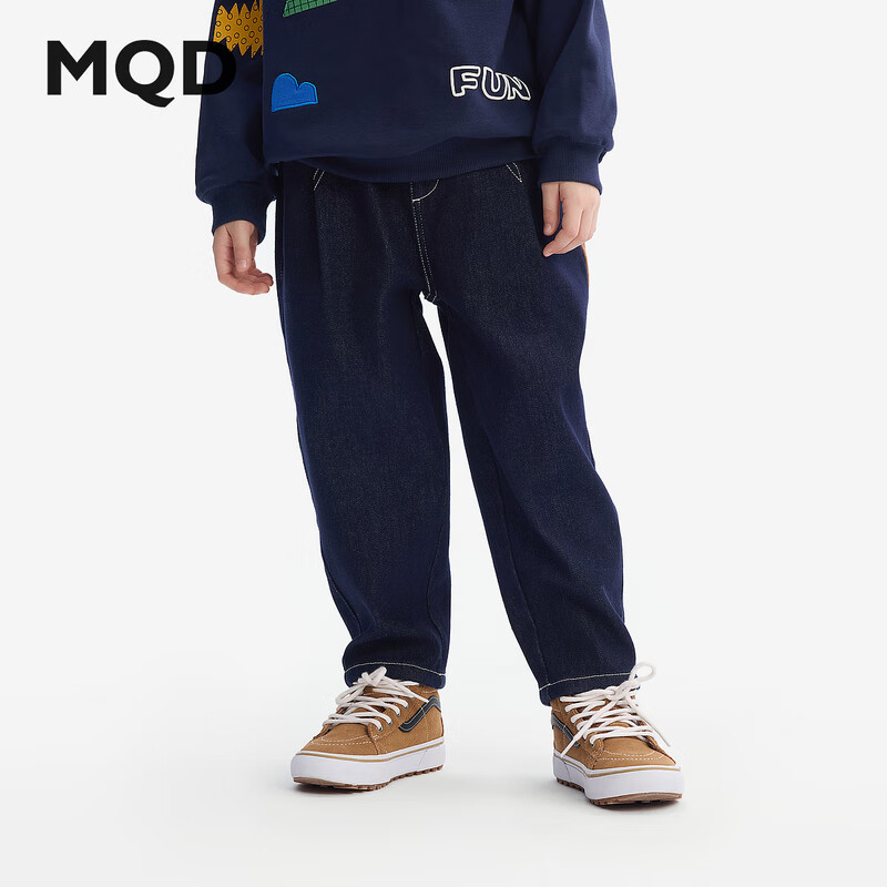 MQD Boys' Anti-Fading Jeans, Spring And Autumn Style, Children's Dad Pants, Dark Denim Blue, Size 110