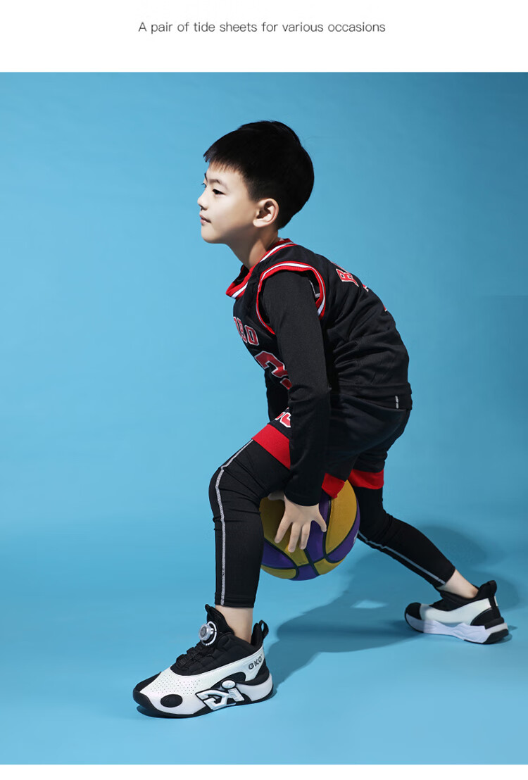 BKG Kids Basketball Shoes Boys Non-Slip Sports Youth Leather Cushioning Sneakers ZYC25568 Black White Size 32 13