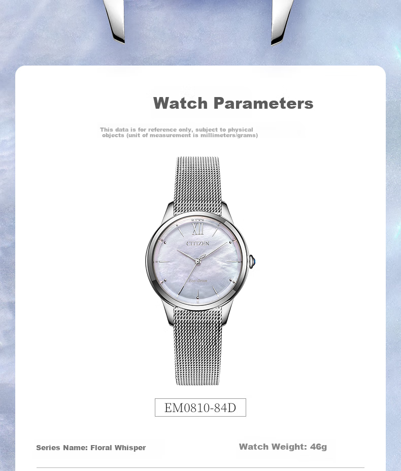 CITIZEN Watch for Women, Japanese And Korean Style L Series Eco-Drive Mother-Of Steel Strap Student Gift for Girlfriend EM0810-84D 2