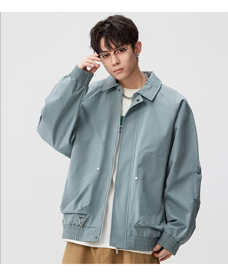 FAIRWHALE Men's Turn-Down Collar Jacket Spring Autumn New American Casual Loose Workwear Coat 2XL Earth Tone 12