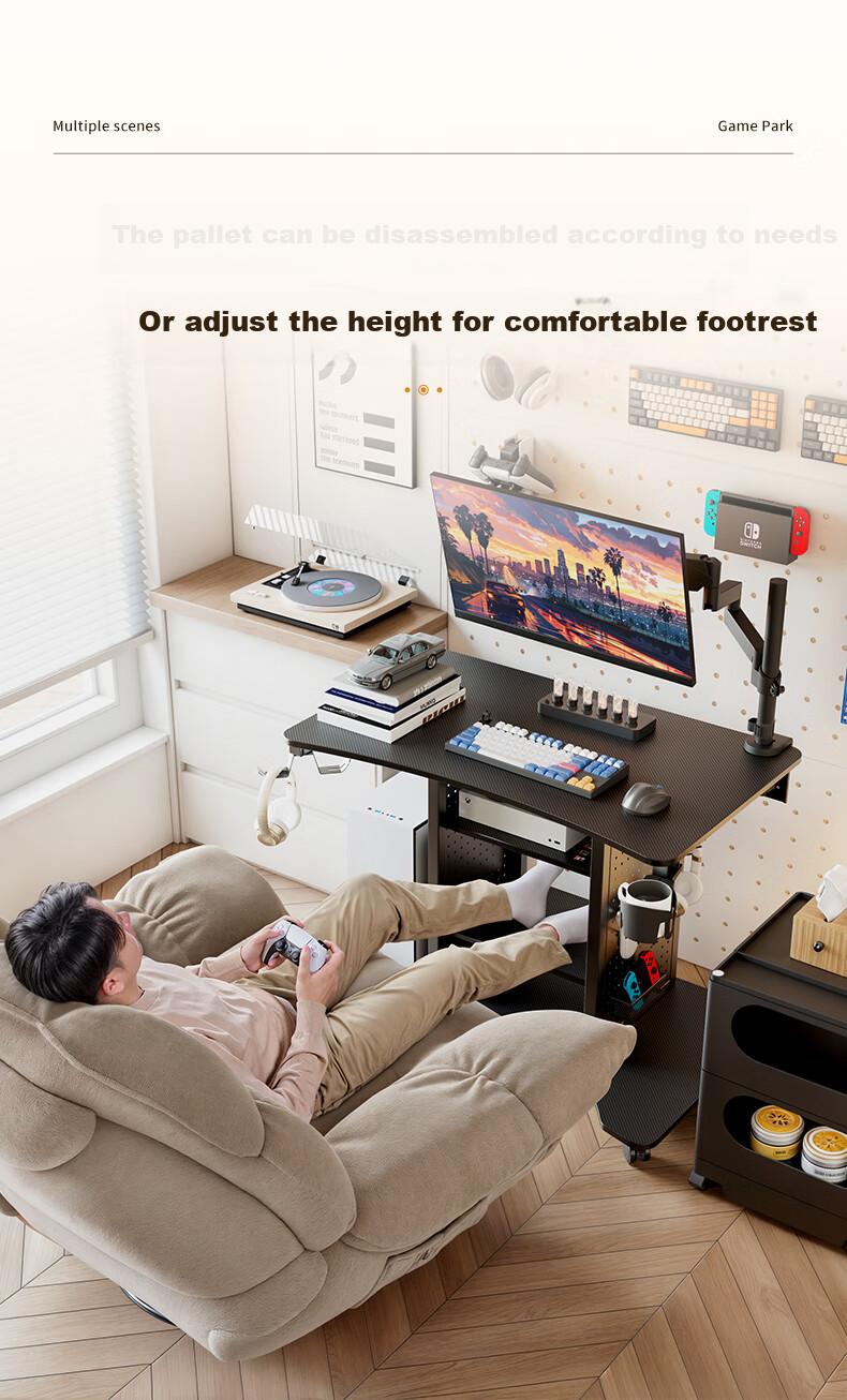 PSEAT Computer Desk Gaming Station with Multiple Scenarios, Compact Desk with Movable Computer Table, Home Gaming Desk 11