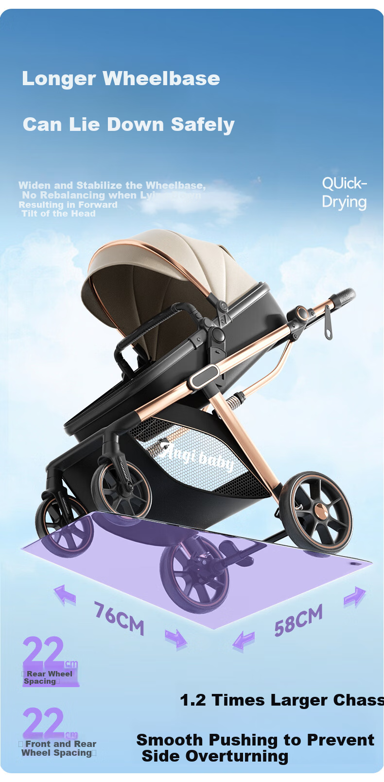 ANGI BABY Stroller: Reclining And Sitting Positions, Lightweight Foldable, High Landscape View, Reversible, Shock-Absorbing, 3C Certified, Suitable for Newborns 12