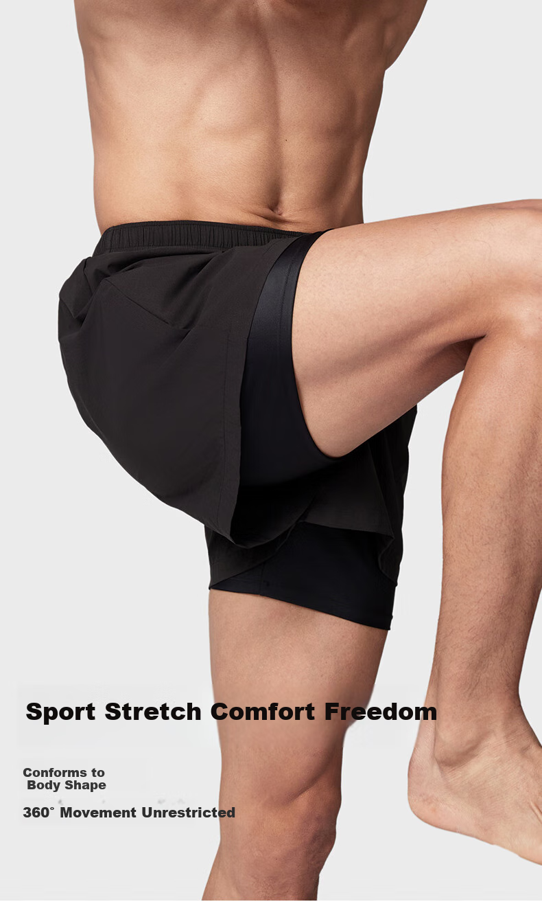 ANTA Men's Double-Layer Swim Shorts, Three-Quarter Length, Anti-Embarrassment, Quick-Drying, Breathable, Beach Shorts, Outdoor Swim Trunks for Men, Navy Blue XL 5