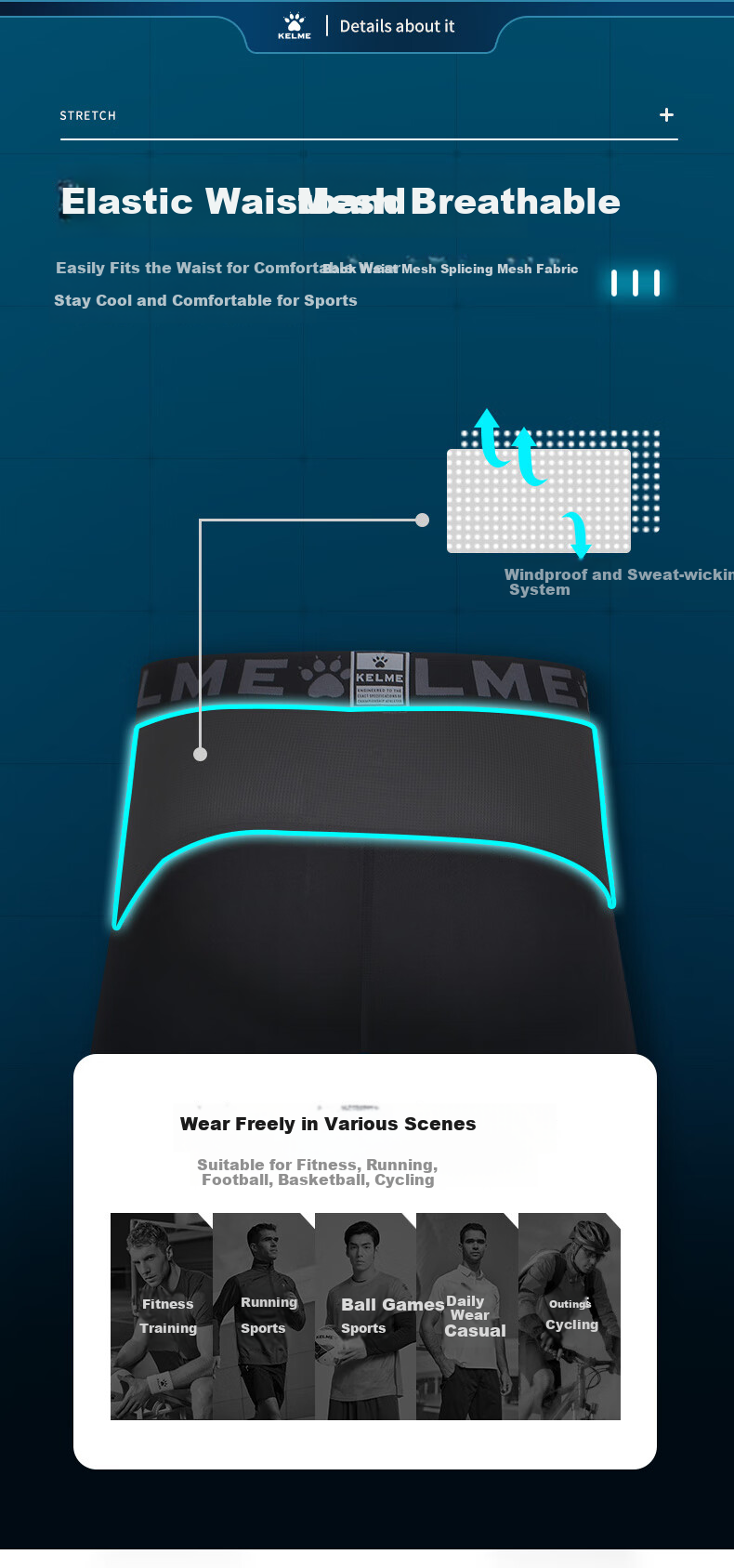 KELME Men's Sports Compression Pants Breathable Running Fitness Basketball Stretch Leggings Black S 8