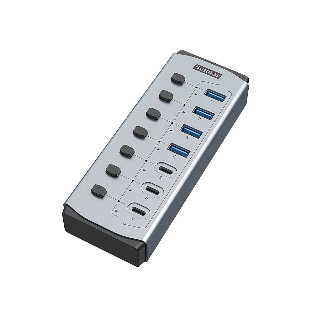 SIPOLAR Expansion Dock USB3.0 with Power Supply, 4U+3C Independent Hub Controller, 7 High-Speed Ports, High-Power 36W Extension Cable, FS-809 Adapter, Laptop Accessory Expander