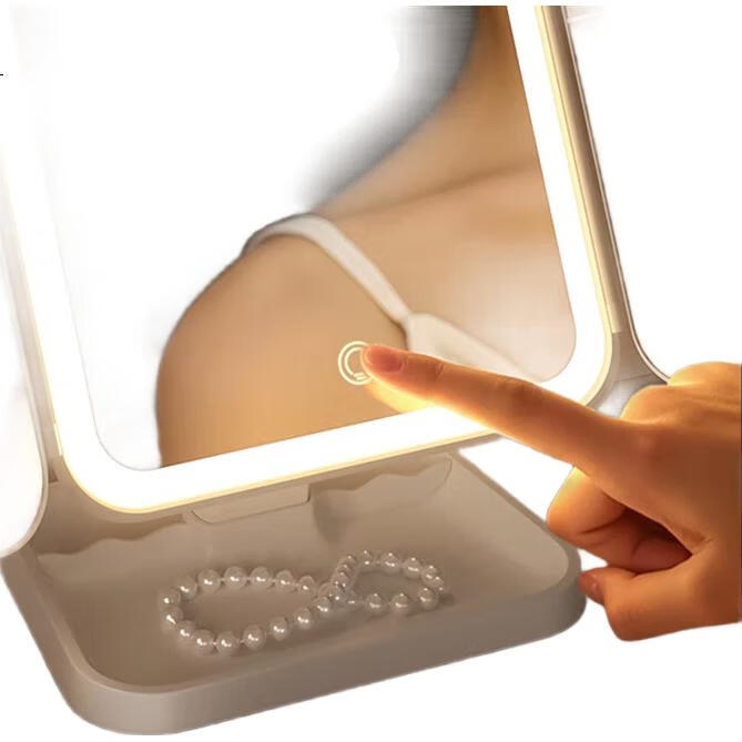LED косметическое зеркало Jingxun с регулируемой трехцветной подсветкой, настольное, сенсорное управление, зарядка через USB, подарок на Рождество