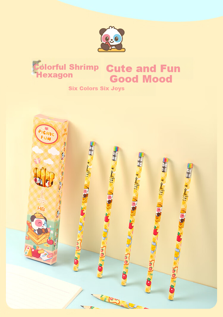 [Back to School Essential] Zhonghua Da Series Hexagonal Children's Writing Pencil, Art Drawing Student Office HB Pencil with Rainbow Eraser Tip, 6201-4 HB, 12 Pieces/box 2