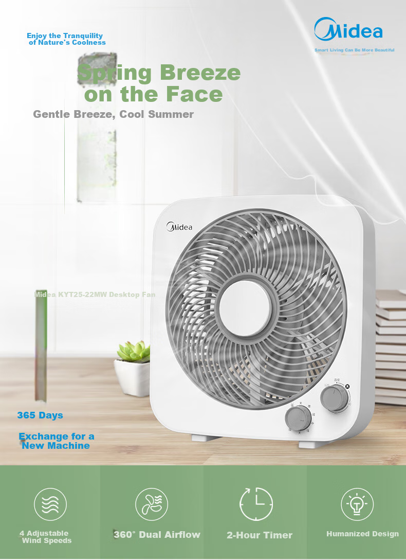 Midea Electric Fan, Home Desktop Small Fan, Hongyun Fan, Dormitory Bedroom Energy-Saving Electric Fan, Table Fan, Oscillating Fan, Quiet Low-Noise Five-Blade Fan, KYT25-22MW 1