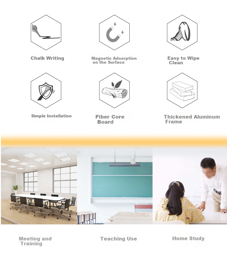 AUCS Large Blackboard Wall-Mounted Writing Board 150*90cm for Classroom Teaching, Children's Home Use, Training Classes, Tutoring Classes, Office, Student Use, Large Whiteboard Wall-Mounted Green Board Blackboard Bulletin Board 2