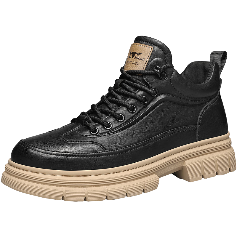 Bull Family Men's Boots Autumn Winter New Thick Sole High Top Work Boots Outdoor Wear-Resistant Vintage Martin Boots