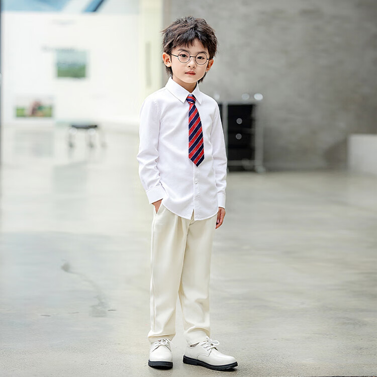 LUOBOBEIBEI Children's White Long Sleeve Shirt Boys Suit Shirt Bow Tie Host Piano Performance Outfit L1Y1 140 2