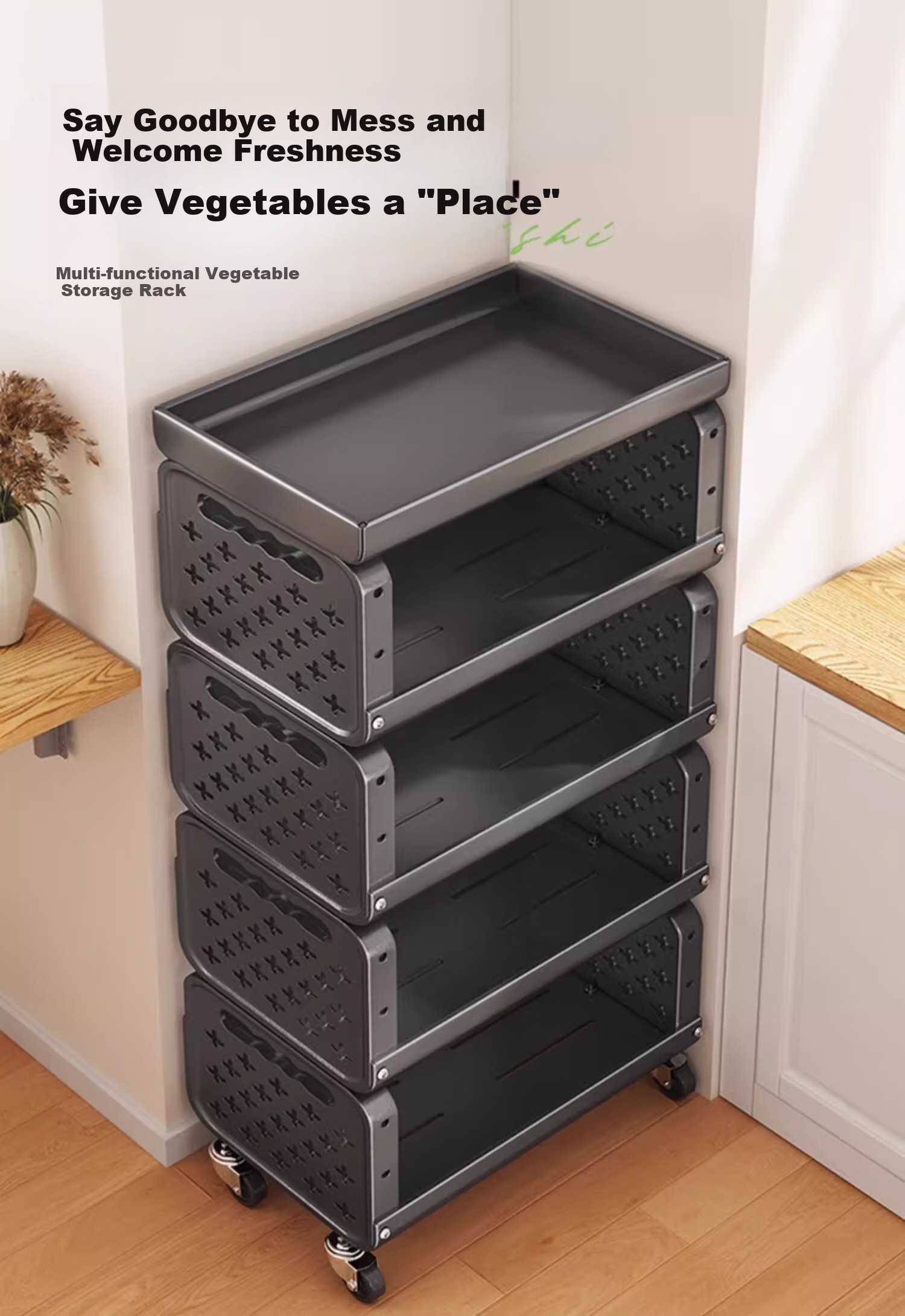 Shuaishi Kitchen Storage Rack, Fruit And Vegetable Organizer, Vegetable Shelf, Snack Trolley, Floor-Standing Basket 1
