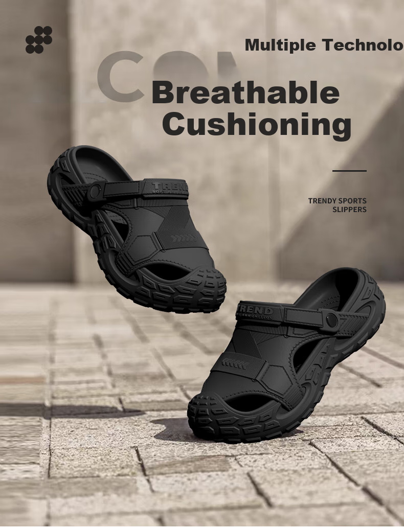 MEXICAN Men's Perforated Shoes, Fishing Sandals, Work Boots, Outdoor Sports Shoes, Large Size, Non-Slip, Water Wading, Beach Slippers, Black, Size 42-43 2