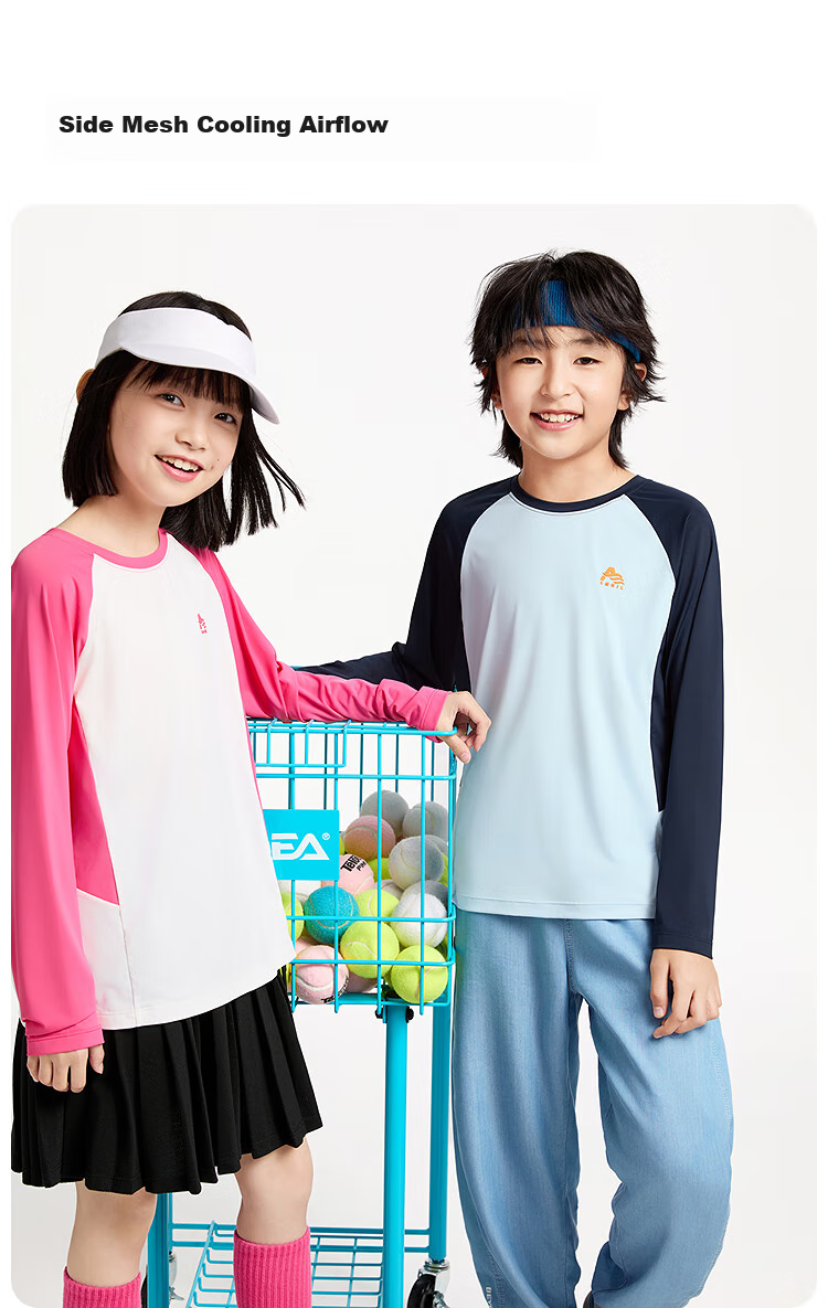 Annil Children's Clothing, Boys And Girls Round Neck Long Sleeve T-Shirt, 2025 Spring New Color Block Ice Cool Sun Protection, Stretchy Sports 1