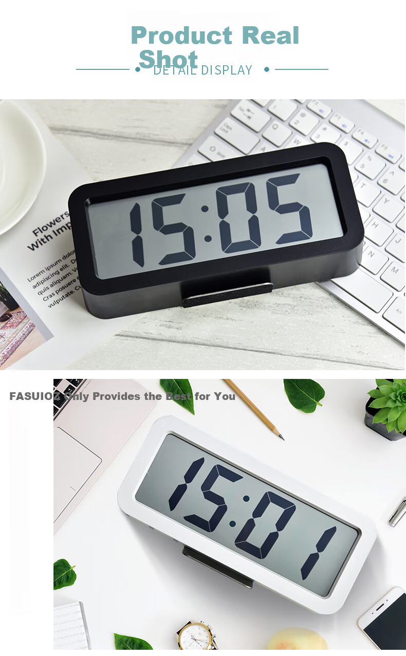 Hense LCD Desktop Clock, Living Room Electronic Clock, Large Digital Display for Middle-Aged And Elderly, Alarm Clock, Wall-Mountable, Bedroom Bedside Table Clock, Musical Ringtone, Simple Alarm Watch HA919 Black 14