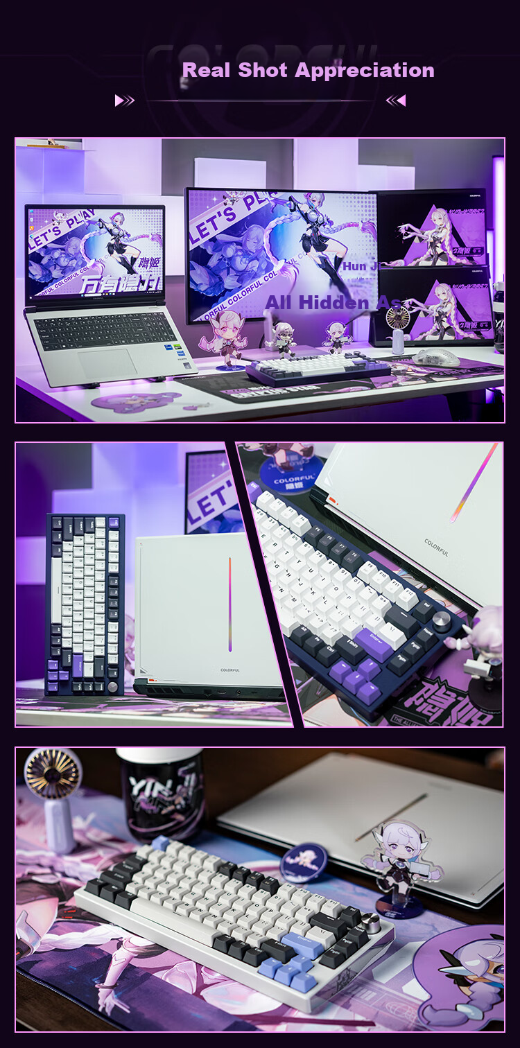 Colorful KB8PRO81 Mechanical Keyboard, Wireless Bluetooth Tri-Mode Connection, Yijin IP Aluminum Block, Customizable E-Sports Gaming Keyboard, Meteor Purple, Quiet Yellow Switches 13