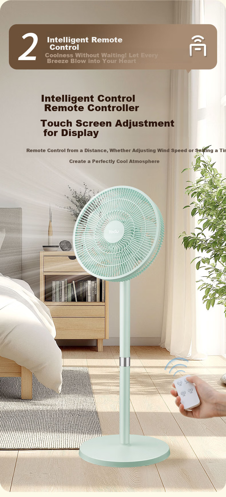 Yadu Electric Fan, First-Class Energy Efficiency Fan [DC Inverter], Home Remote Control Floor Fan, Energy-Saving Fan with Timer, Quiet Sleep Cooling Device 4