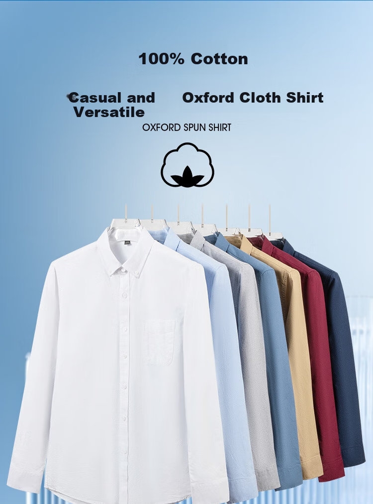 LIMENG Pure Cotton Long-Sleeve Shirt for Men, Solid Color All-Cotton Oxford Cloth Casual Shirt, Plus Size, White, Size 38 1