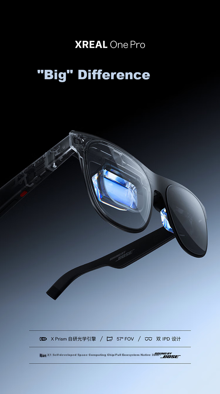 XREAL One Pro Smart AR Glasses with 5.56" Portable Screen, 57° FOV, Self-Developed X1 Chip, Native 3DoF Hovering, Movie-Watching Glasses Not VRAI Translation Glasses, L Size 4