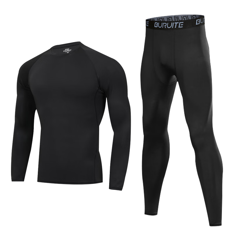 BURUITE Fitness Clothing, Men's Sports Set, Running Tight-Fitting Top And Pants, Training Compression High-Elasticity Quick-Dry Shirt, Thermal Underwear Base Layer