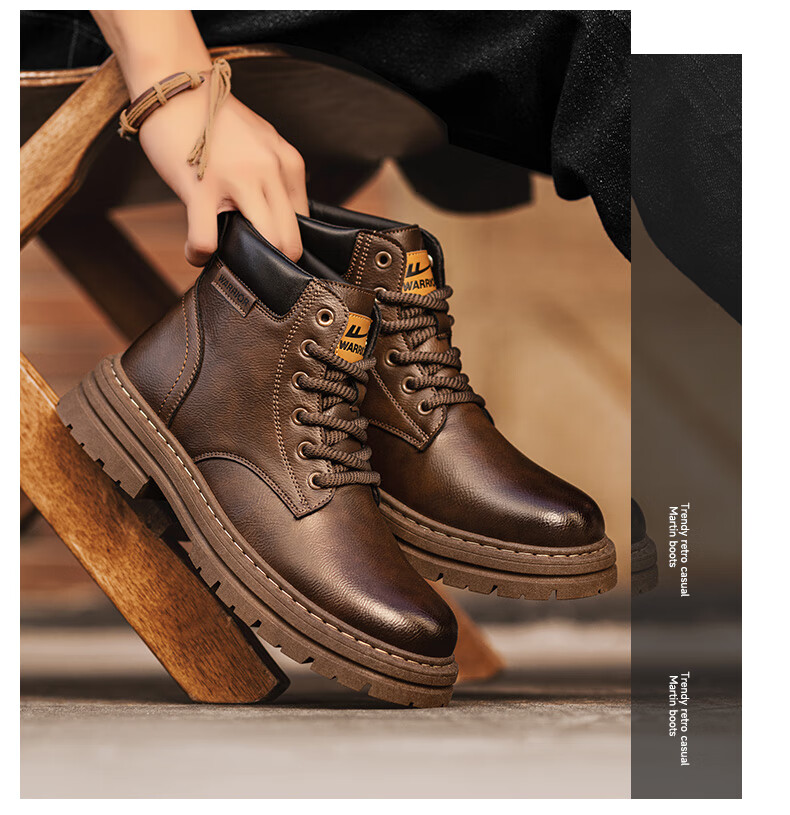 Warrior Men's Martin Boots 2025 Autumn Winter New British Style High-top Work Boots Brown 43 2022 16