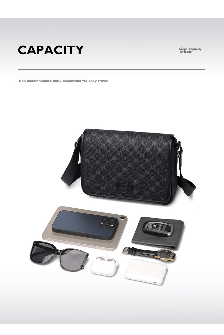 GOLF Shoulder Bag for Men, Crossbody Bag with Vintage Print, IPad And Phone Pouch, Water-Resistant Business Commuter Small Square Bag 8
