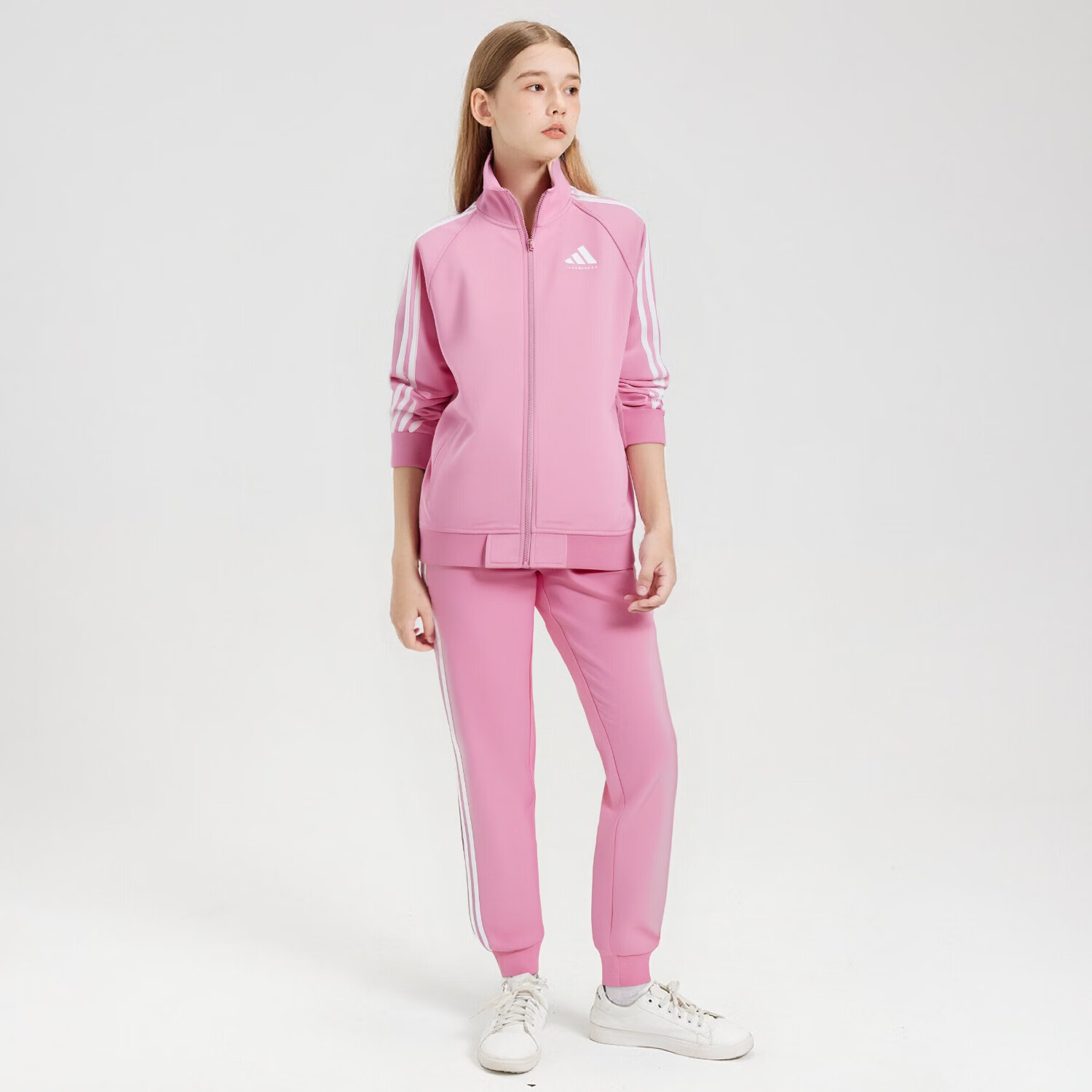 Adidas Children's New Lightweight Sportswear Set Classic Casual Jacket And Pants Pink/white 128