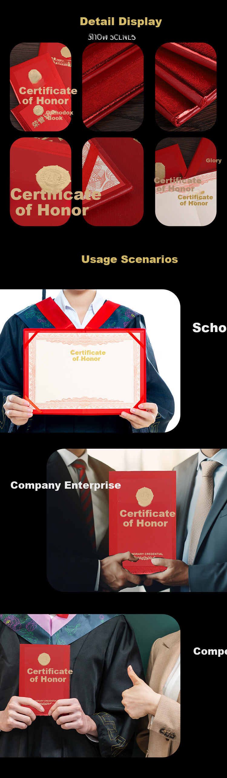 TANGO Office (TANGO) Single 12K Leather Texture Gold Embossed Certificate Cover for Awards And Honors, Suitable for Corporate Ceremonies And Recognition Events, Includes 1 Inner Page 4