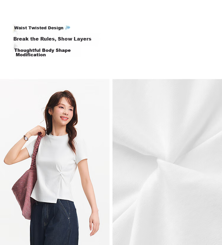 Semir Forest Soft | Women's Short Sleeve T-Shirt, Summer Cropped Style, Regular Shoulder, Solid Color, Slim Fit, Twisted Knot, Asymmetric Design Clothing 101325100095 12