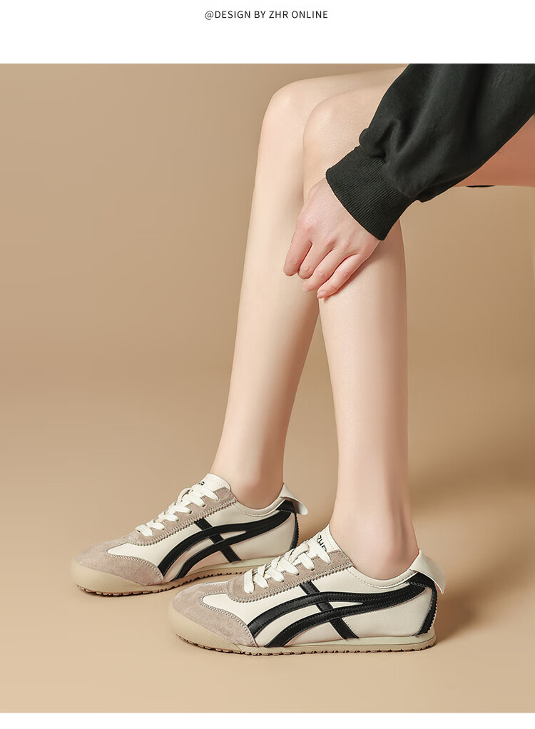 ZHR Dexun Women's Shoes, 2026 New Style White Sneakers for Women, Lightweight Flat-Bottomed Sports Shoes, BT102PP, Beige And Black, Size 35 11