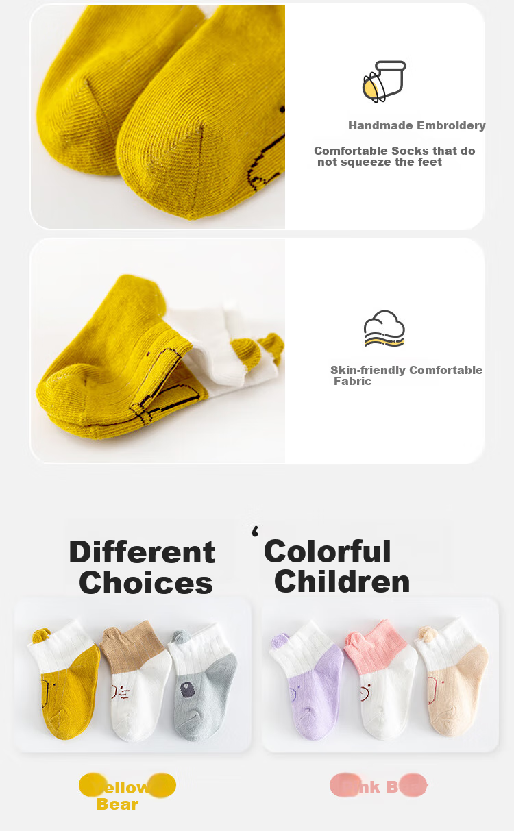 Aibaoshi Baby Socks, Spring And Autumn Newborn Mid-Calf Socks, Infant Cotton Socks, Children's Socks, Blue Bear Pattern, 3 Pairs, Size S, B1546 8