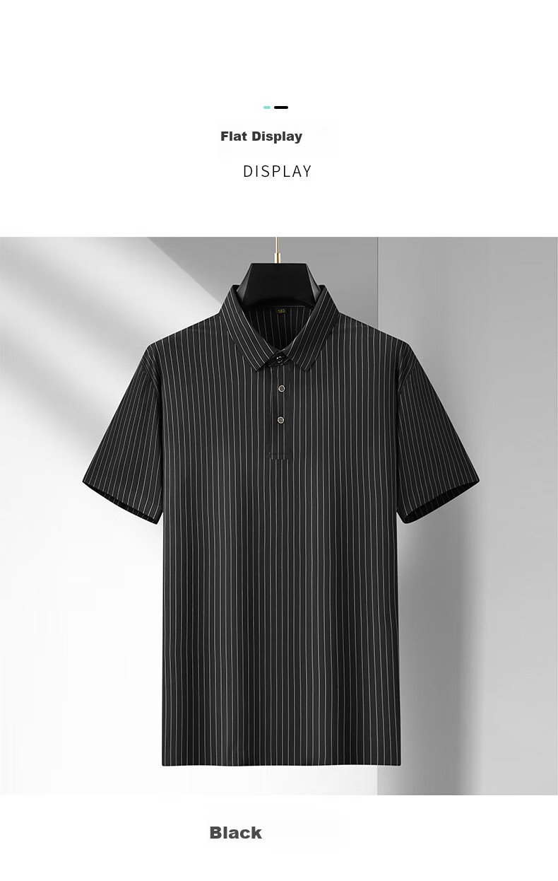 Ayoupang Summer Short-Sleeve Ice Silk Plus-Size Polo Shirt, Business Striped Loose Elastic T-Shirt for Men, Navy Blue, XL 17