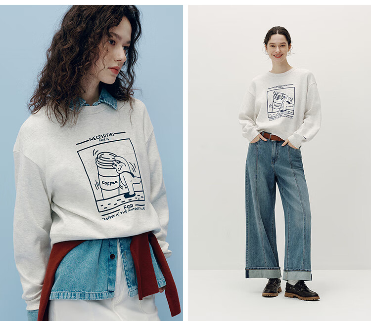 Semir JUJU Collaboration Women's Drop Shoulder Loose Fit Sweatshirt Autumn 2025 Fun Pattern 101525116021 2