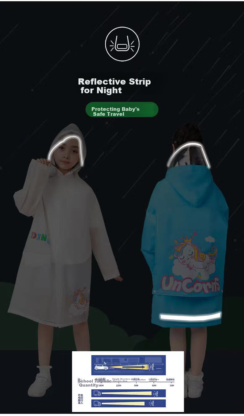Shanshan Children's Raincoat, Kindergarten And Elementary School Boys And Girls, Large Brim Portable Cape, Enlarged Backpack Rain Poncho, Blue, Size L 4