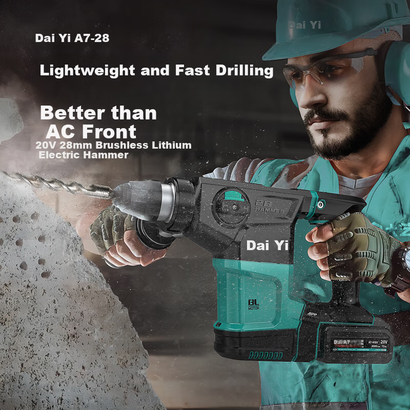 Dayi Electric Hammer, 20V Lithium Battery Brushless Electric Hammer, Impact Drill, High-Power Hammer And Pick Dual-Use, for Concrete, A7-28S Bare Tool