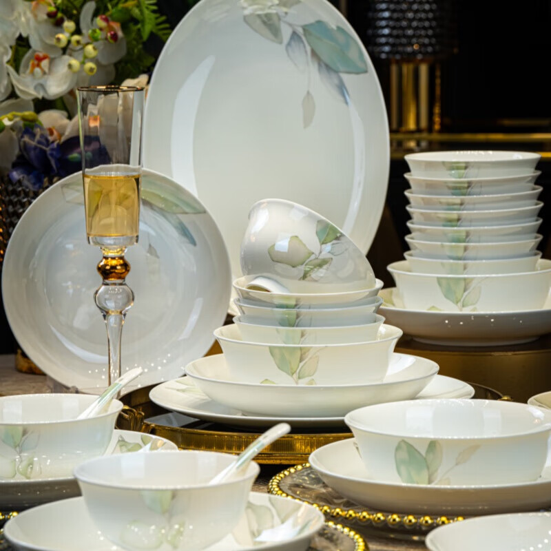 Набор посуды Haoya Jingdezhen "Весенняя тема", 28 предметов, керамика, для дома, подарок на новоселье