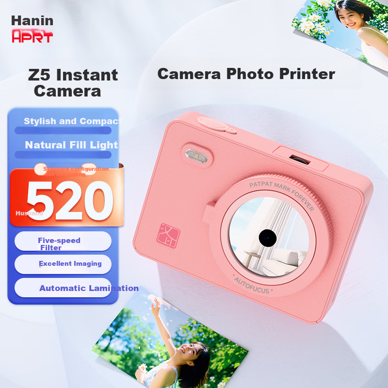 HPRT Z5 Instant Camera, Pink, Photo Printing Instant Camera, High-Definition Hot-Smooth Birthday Gift for Students, Children, Women, Travel Photography Printer