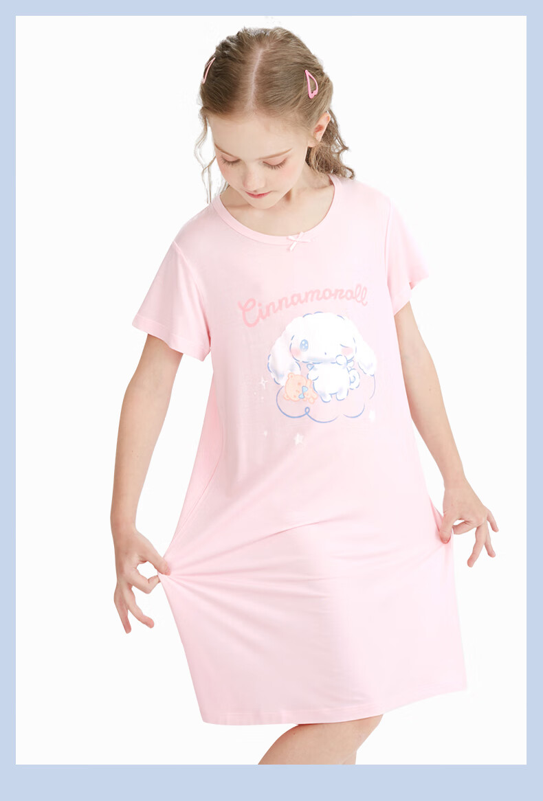 Hello Kitty Girls' Nightgown, Children's Modal Sleepwear, Summer Thin, Girls' Dress, Baby Home Wear, 0102 Pink, 160cm 3