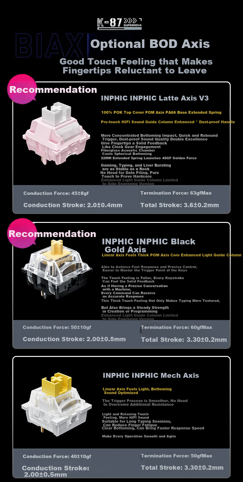 INPHIC K87PRO Wireless Mechanical Keyboard Wired 87-Key Bluetooth Tri-Mode Gasket Custom Full-Filled Side-Engraved HIFI Gaming Esports Office Silver 4